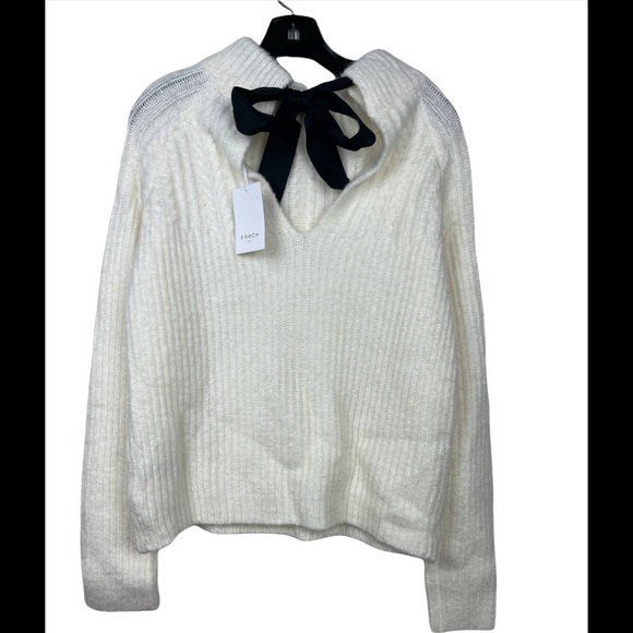 FRNCH Chunky Knit Sweater Sz S/M Cream Color Bow Tie Back NWT - Picture 3 of 4